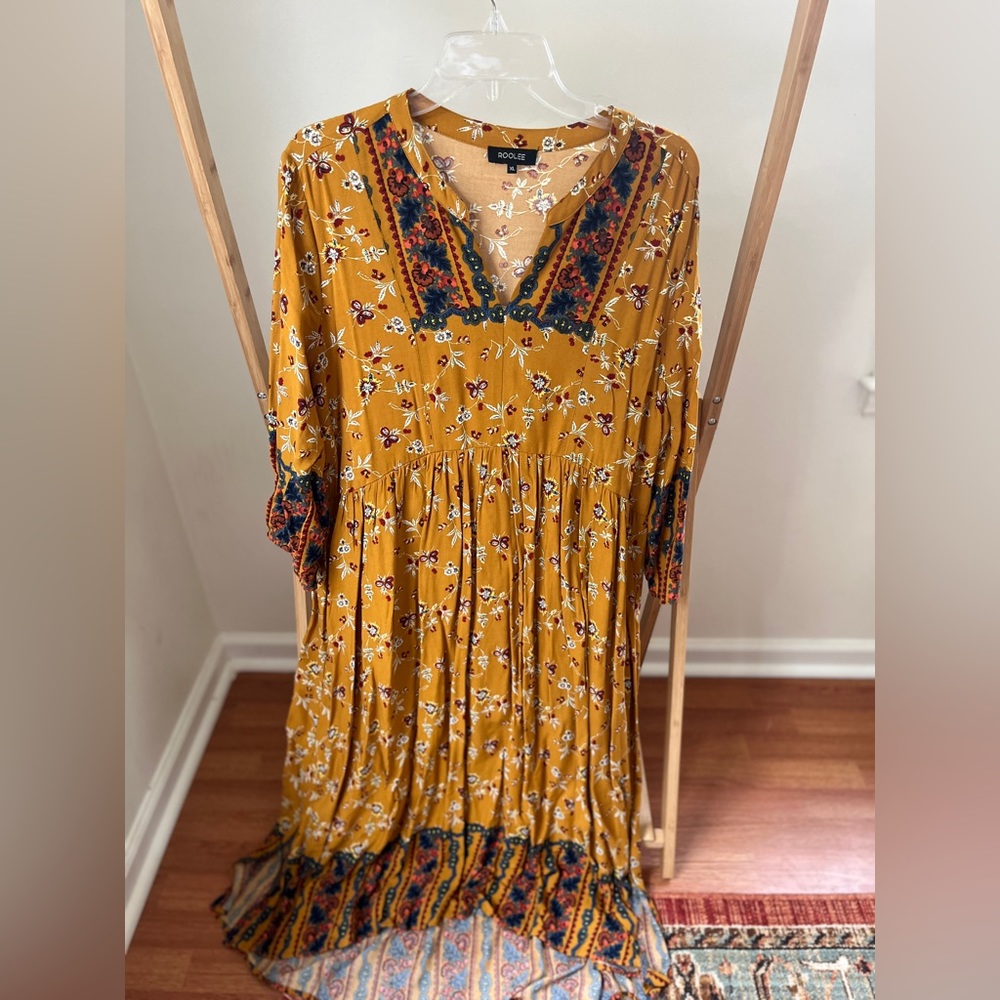 Roolee XL Mustard and Multicolored Patterned Dress